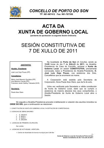 ACTA DA XUNTA DE GOBERNO LOCAL SESIÓN CONSTITUTIVA DE 7 DE XULLO DE 2011