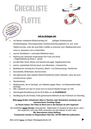 Checkliste Flotte - Die Flotte - freun.de