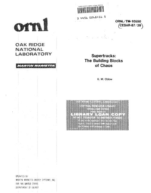 Supertracks: The building blocks of chaos - Oak Ridge National ...