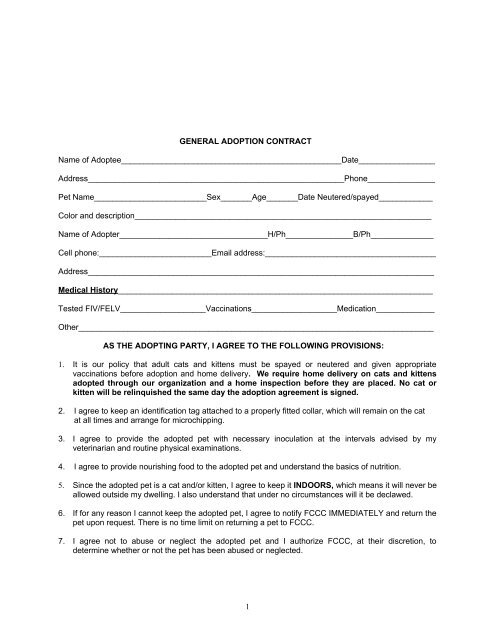 Pet Adoption Agreement - The W Guide