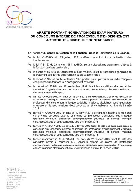 ArrÃªtÃ© portant nomination des examinateurs du concours interne de ...