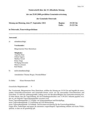 15. öffentliche Sitzung vom 27.09.2011 - Amt Mitteldithmarschen