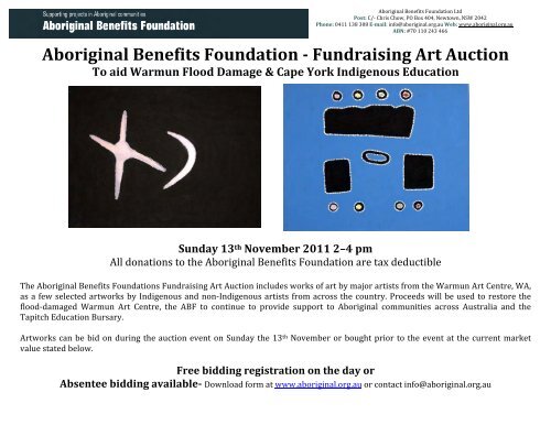 Aboriginal Benefits Foundation - Fundraising Art Auction