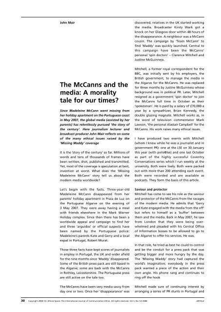 The McCanns and the media: A morality tale for our times?