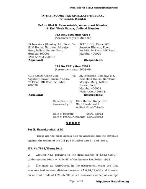 JK Investors (Bombay) Ltd vs. ACIT - Itatonline.org