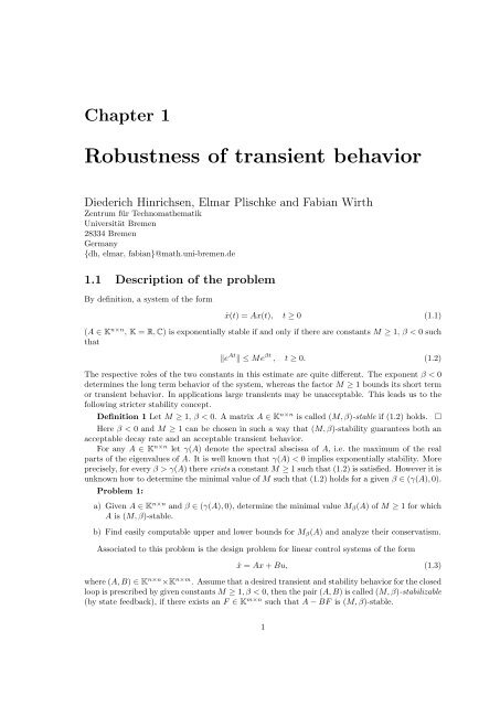 Robustness of transient behavior - TU Clausthal