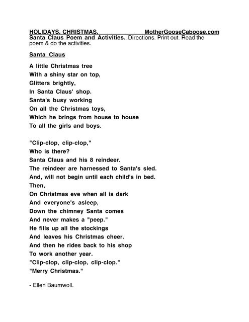 Santa Claus Poem - Mother Goose Caboose
