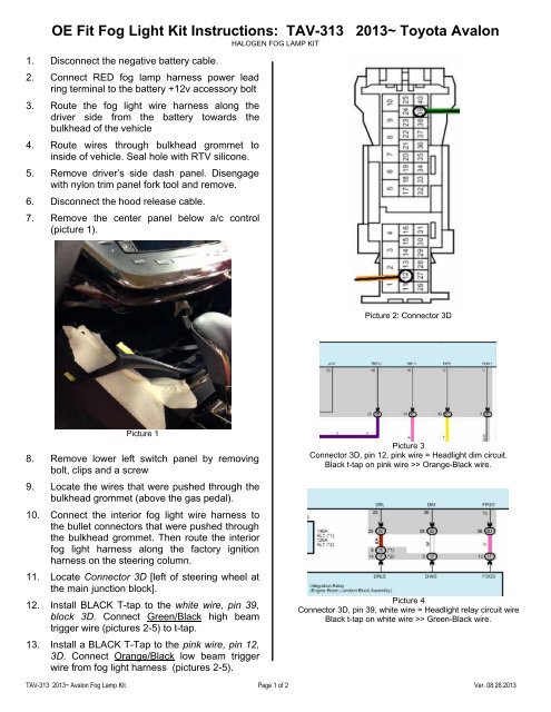 OE Fit Fog Light Kit Instructions TAV-313 2013~ Toyota Avalon