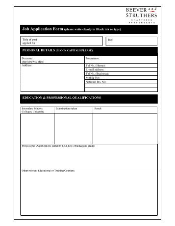 Job Application Form (please write clearly in Black ink or type ...