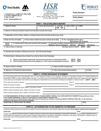 Berkley Claim Form - Health Special Risk