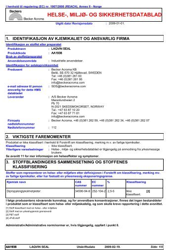 HELSE- MILJØ- OG SIKKERHETSDATABLAD