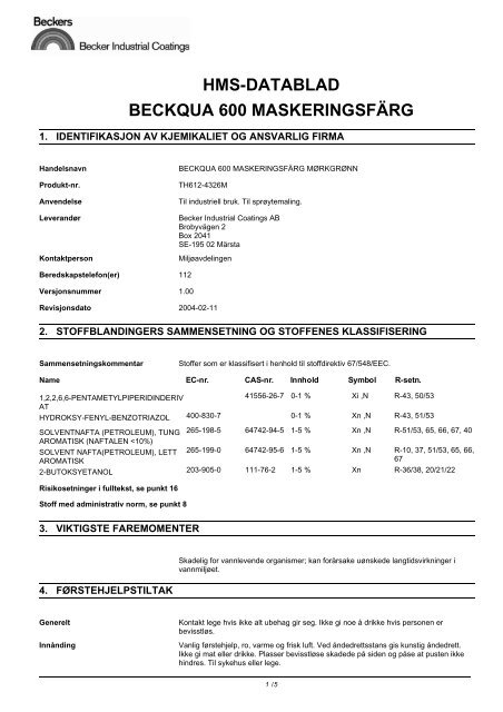 HMS-DATABLAD BECKQUA 600 MASKERINGSFÄRG