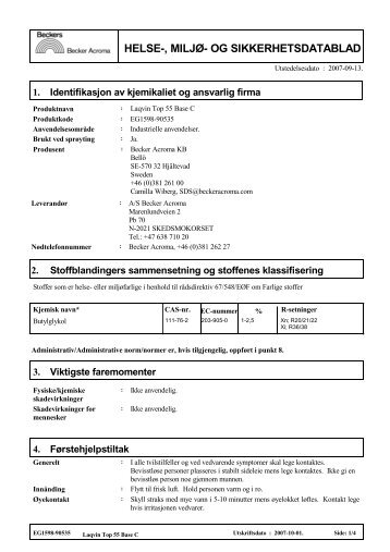 HELSE- MILJØ- OG SIKKERHETSDATABLAD