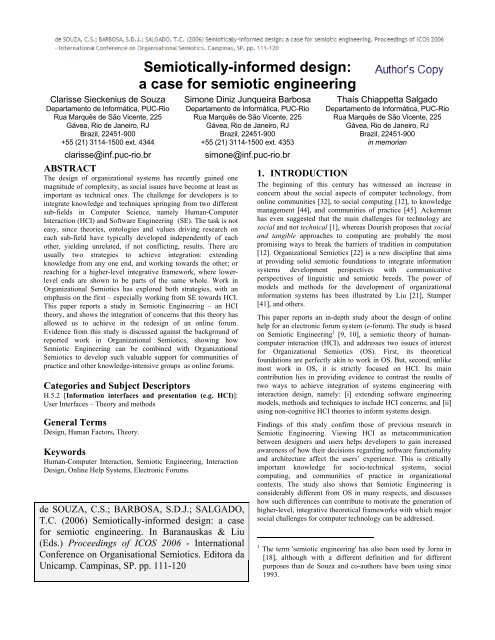 Semiotic Indesign Sample Semiotically-informed design: a case for semiotic ... - PUC-Rio