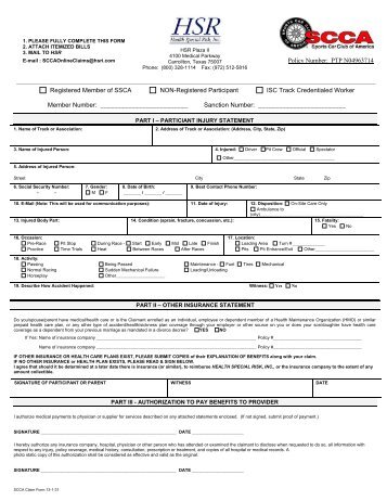 SCCA Claim Form - Health Special Risk, Inc.