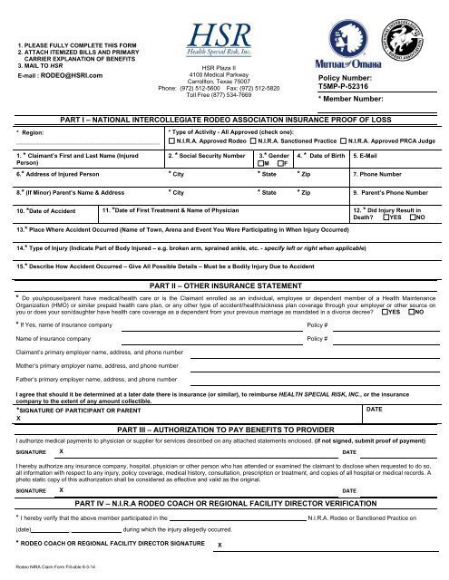 2014 Proof of Loss / Claim Form - National Intercollegiate Rodeo ...