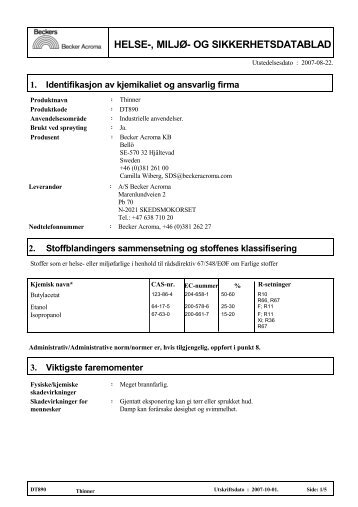 HELSE- MILJØ- OG SIKKERHETSDATABLAD