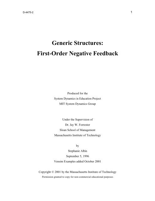 Generic Structures First-Order Negative Feedback