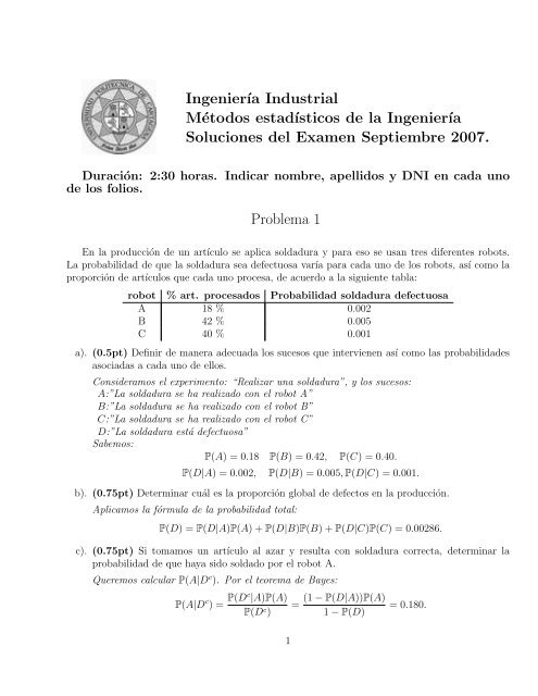 Soluciones del Examen Septiembre 2007 Problema 1