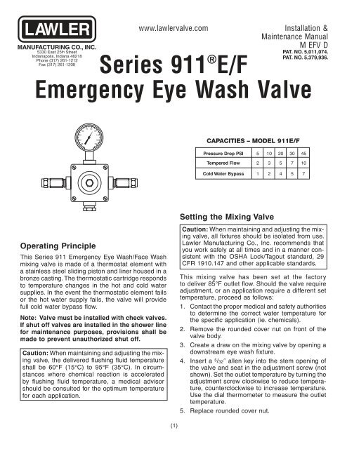 Series 911 E/F Emergency Eye Wash Valve