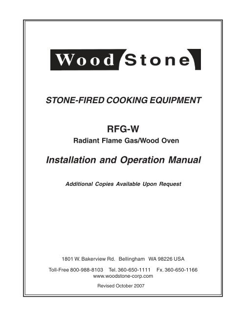 RFG-W Installation and Operation Manual - Wood Stone Corporation
