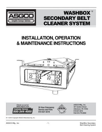 ASGCO WashBox Secondary Belt Cleaner System Operators Manu