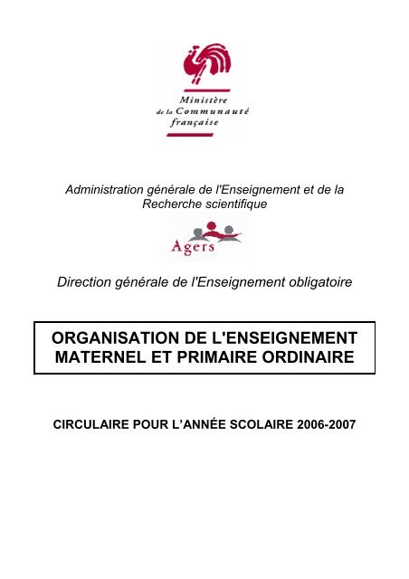 ORGANISATION DE L'ENSEIGNEMENT MATERNEL ET PRIMAIRE ORDINAIRE