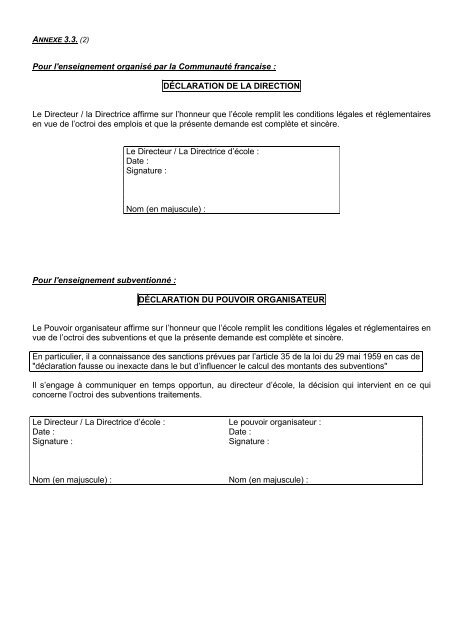 ORGANISATION DE L'ENSEIGNEMENT MATERNEL ET PRIMAIRE ORDINAIRE