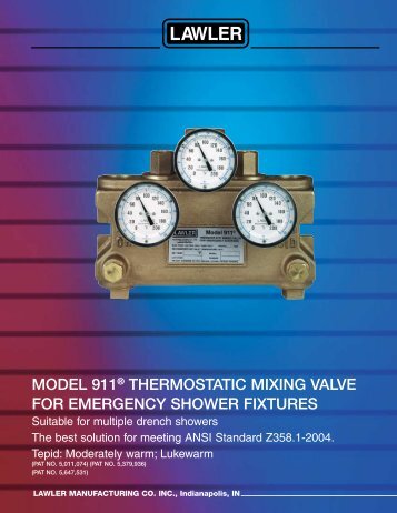MODEL 911 THERMOSTATIC MIXING VALVE FOR EMERGENCY SHOWER FIXTURES