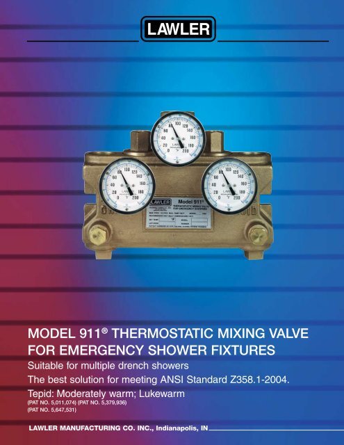 MODEL 911 THERMOSTATIC MIXING VALVE FOR EMERGENCY SHOWER FIXTURES