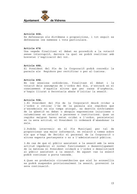 Reglament OrgÃ nic Municipal - Ajuntament de Vidreres