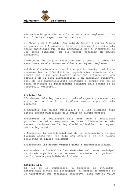 Reglament OrgÃ nic Municipal - Ajuntament de Vidreres