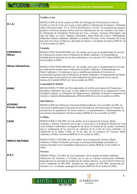 Avance Informativo de Derecho Medioambiental