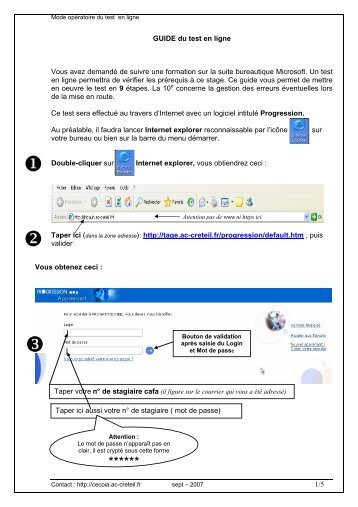 Page 1 Mode opératoire du test en ligne Contact : http://cecoia.ac ...