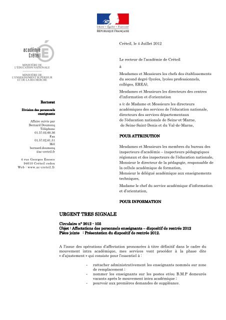 DPE 04-07-12 circulaire 2012-105 - Académie de Créteil