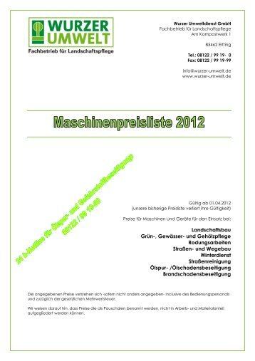 Maschinenpreisliste ab 1. April 2012 - Wurzer Umwelt GmbH