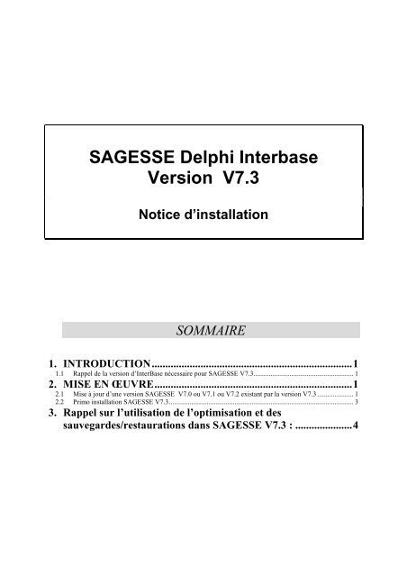 SAGESSE Delphi Interbase Version V7.3