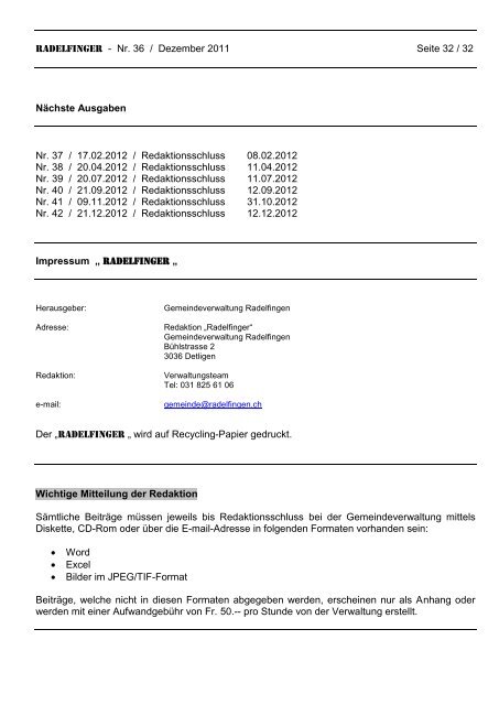 Aus dem Gemeinderat - Gemeinde Radelfingen