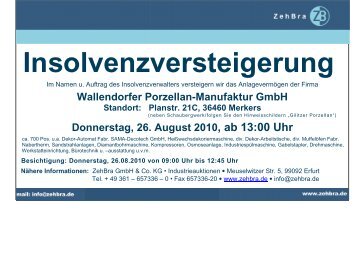 Insolvenzversteigerung - ZehBra GmbH