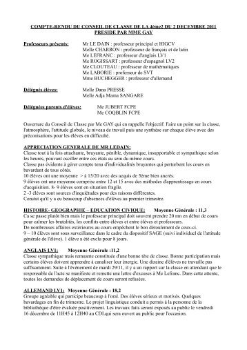 COMPTE-RENDU DU CONSEIL DE CLASSE DE LA 4Ã¨me2 DU 2 ...