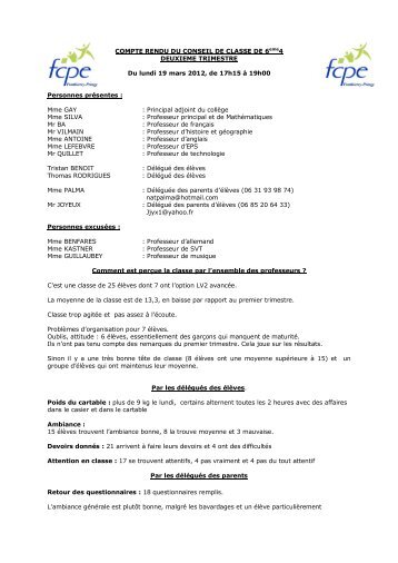 compte rendu du conseil de classe de 5eme5 - FCPE Ponthierry ...