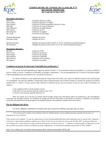 compte rendu du conseil de classe de 5eme5 - FCPE Ponthierry ...