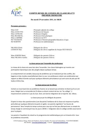 compte rendu du conseil de classe de 5eme5 - FCPE Ponthierry ...