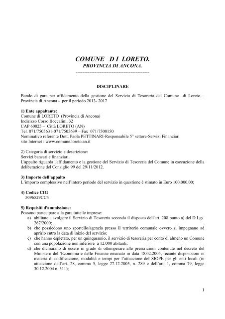 COMUNE LORETO - fac simile bando enti locali ... - Comune di Loreto