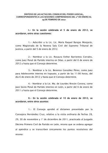 SÃNTESIS DE LAS ACTAS DEL CONSEJO DEL PODER JUDICIAL ...