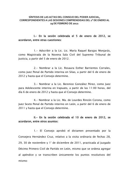 SÃNTESIS DE LAS ACTAS DEL CONSEJO DEL PODER JUDICIAL ...