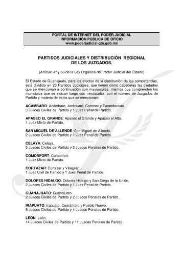 PARTIDOS JUDICIALES Y DISTRIBUCIÓN REGIONAL DE LOS JUZGADOS