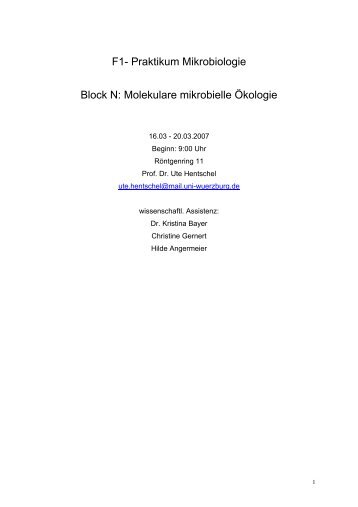 F1- Praktikum Mikrobiologie Block N: Molekulare mikrobielle Ã–kologie