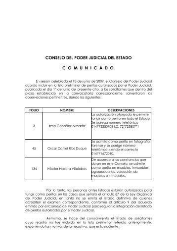 CONSEJO DEL PODER JUDICIAL DEL ESTADO C O M U N I C A D O