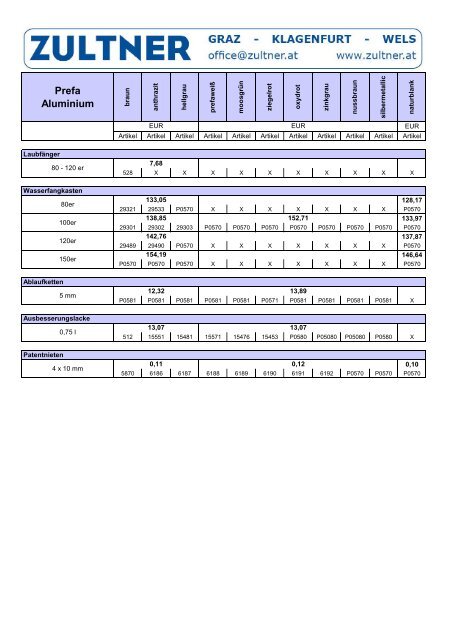 Prefa Preisliste 2023